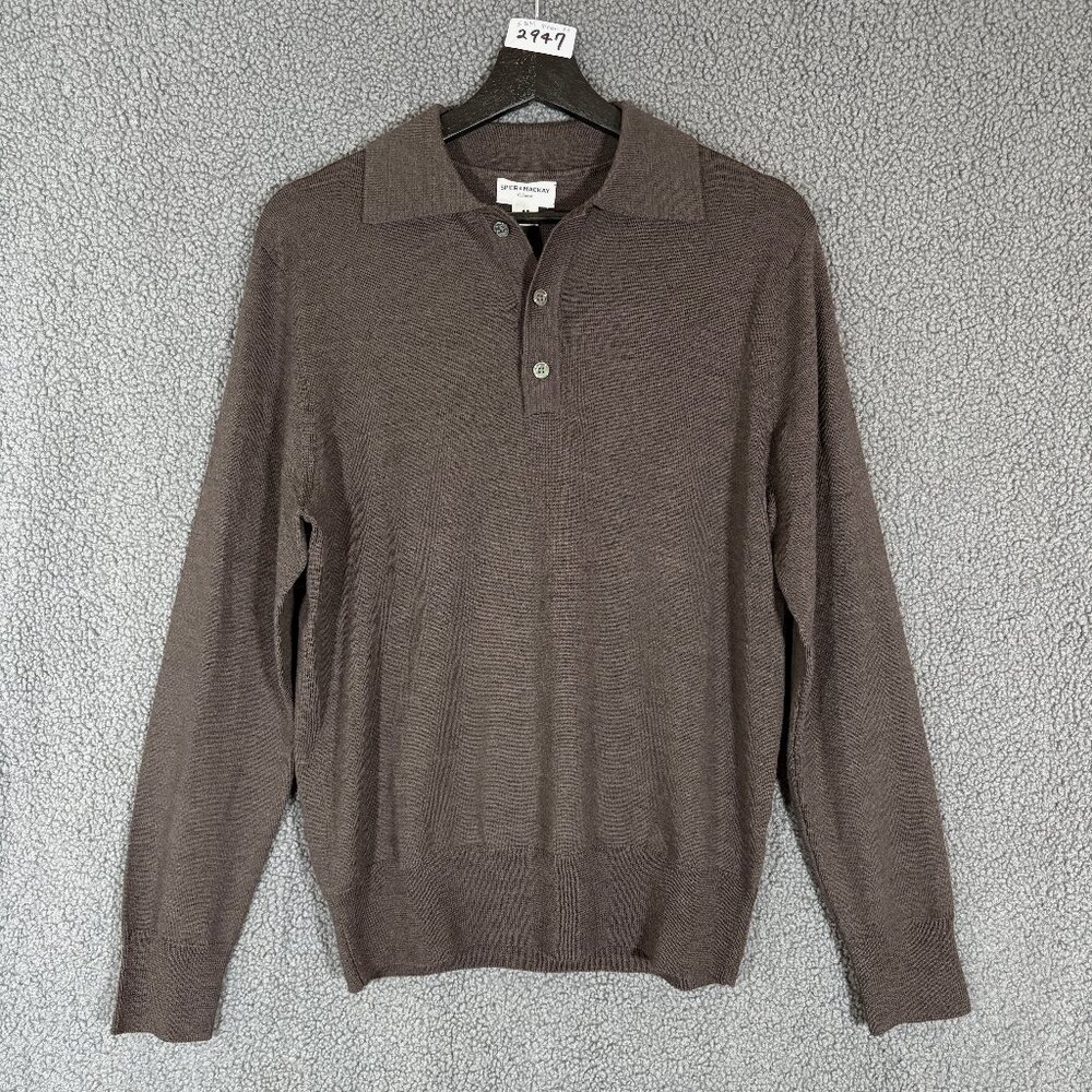 Spier & Mackay Merino Wool Long Sleeve Polo Sweater - Men's Size M - Brown